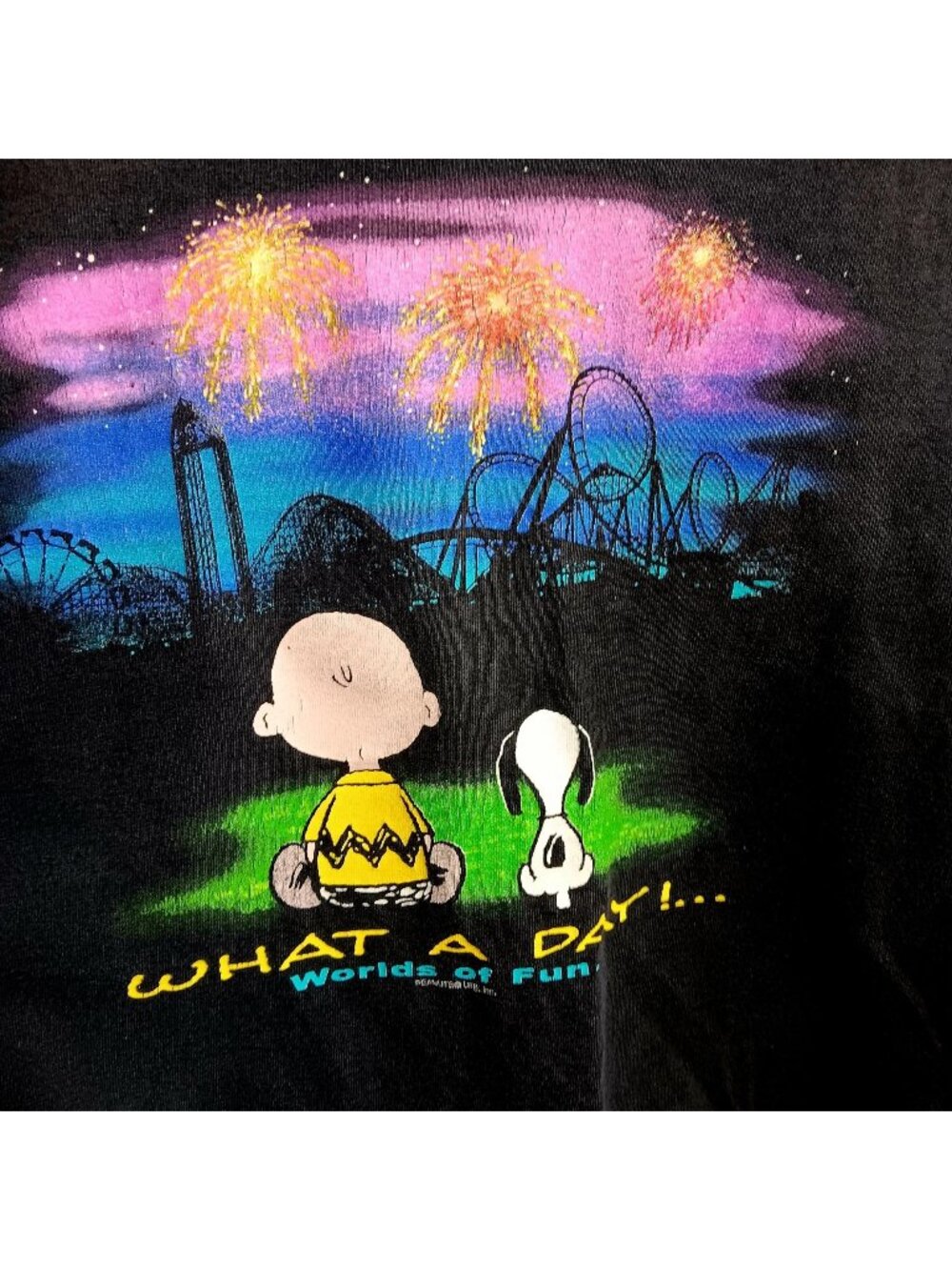Vintage Small T-Shirt Peanuts Snoopy Charlie Brown Worlds Of Fun Fireworks USA